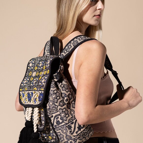 Handmade Backpack w/ a Unique Ethnic Bohemian Look - Fully Fine Cotton - Picture 11 of 13